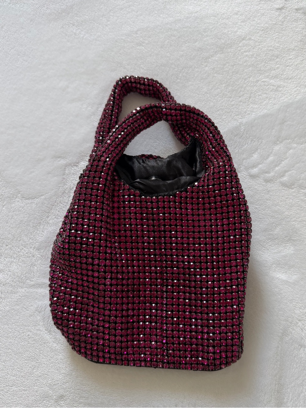 Embellished Burgundy Crystal Mesh Tote Bag